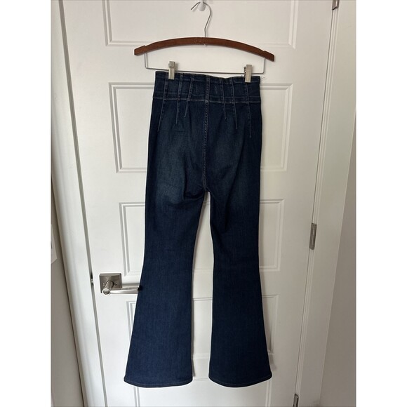 We The Free Size 26 High Rise Flare Leg Dark Blue Denim Jeans Two Button Zipper - Picture 2 of 10